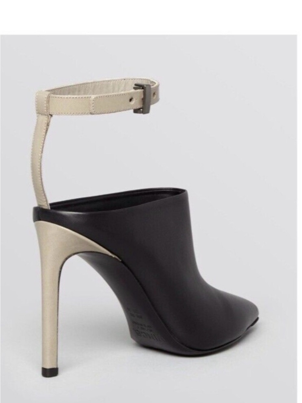 Vince Black Leather Mule with Steel Color Ankle Strap and and Heel Sz 8